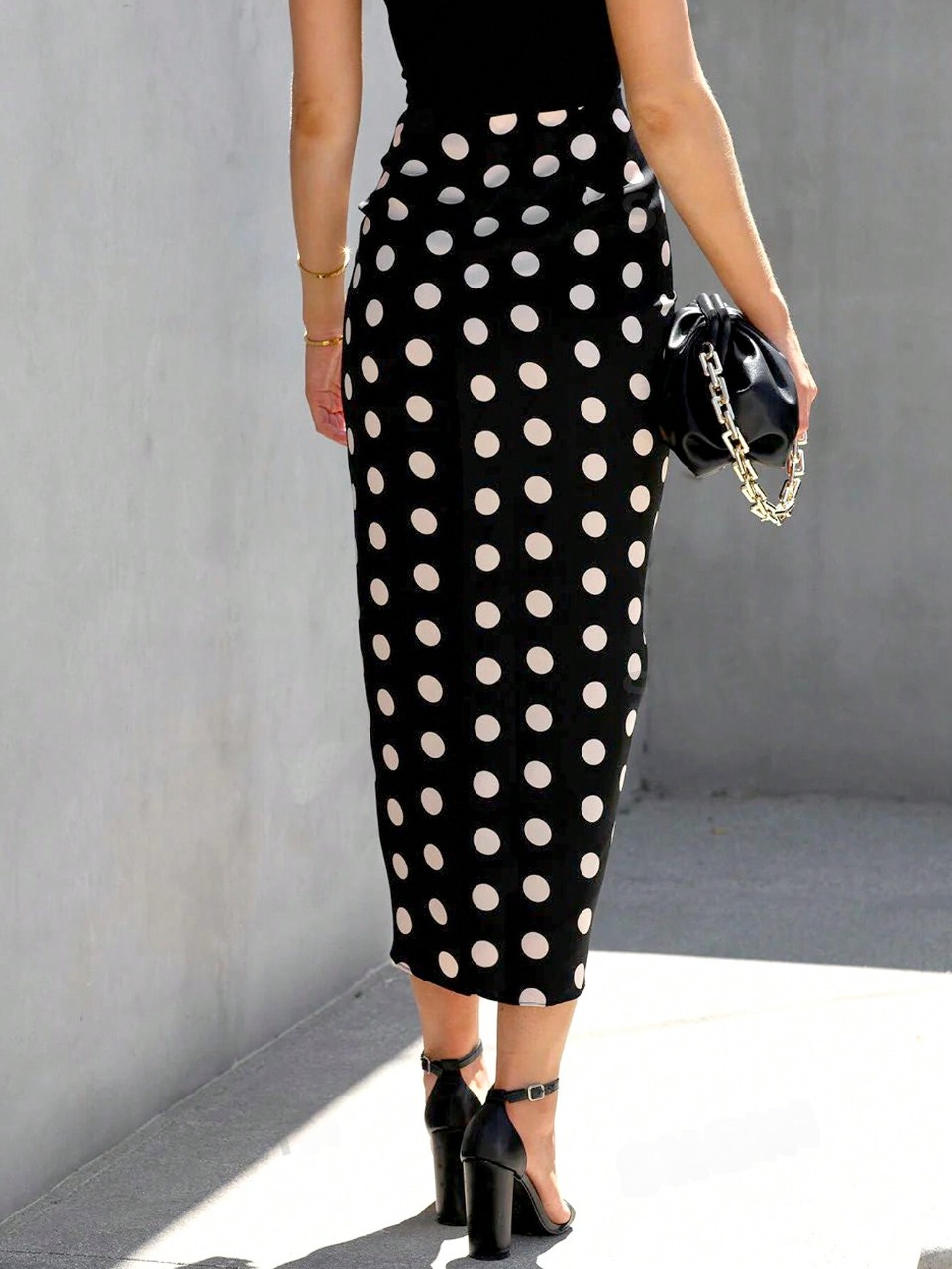 Gonna donna a pois con coulisse e spacco