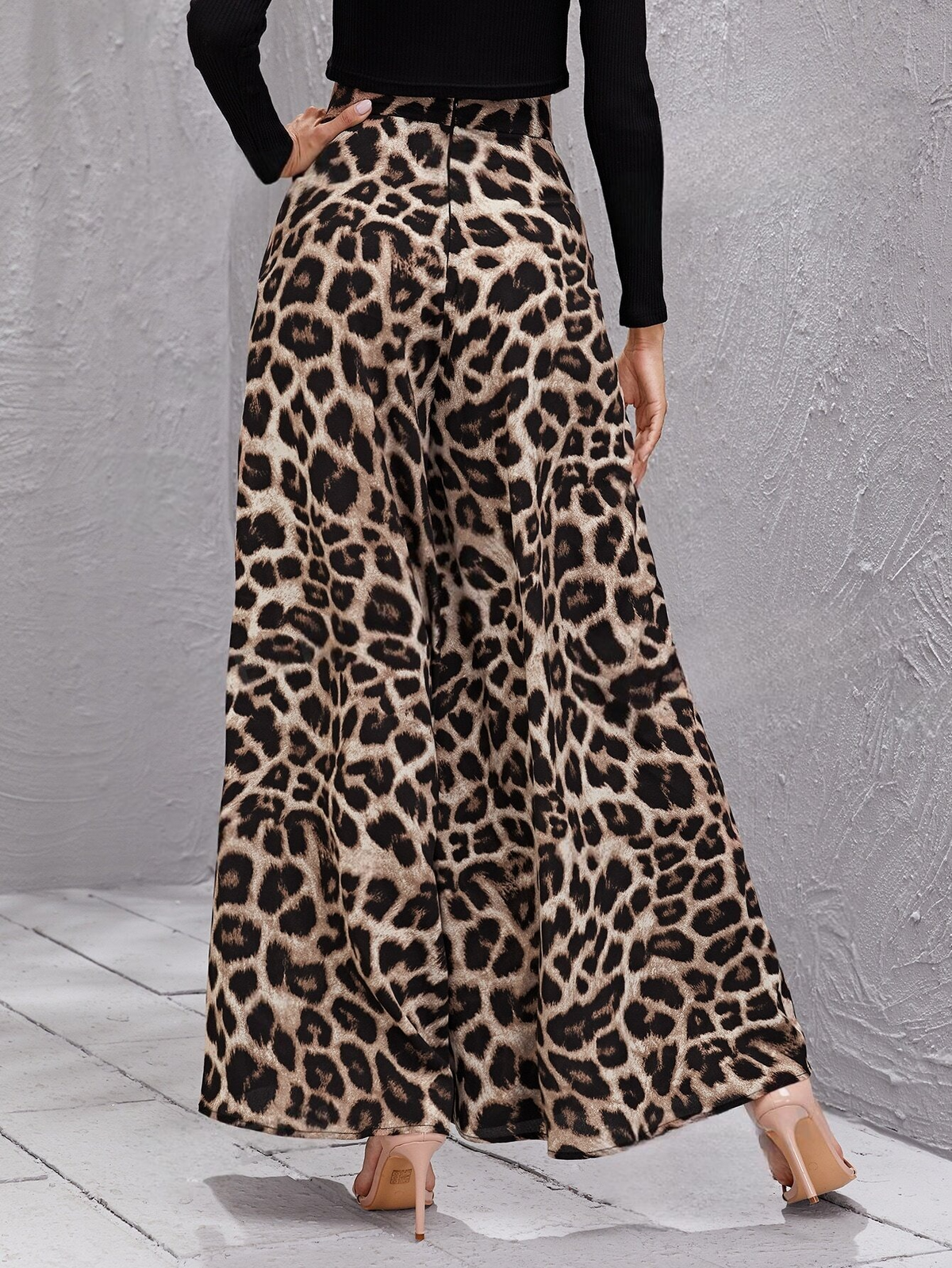 Pantaloni Cerniera Leopardo Elegante