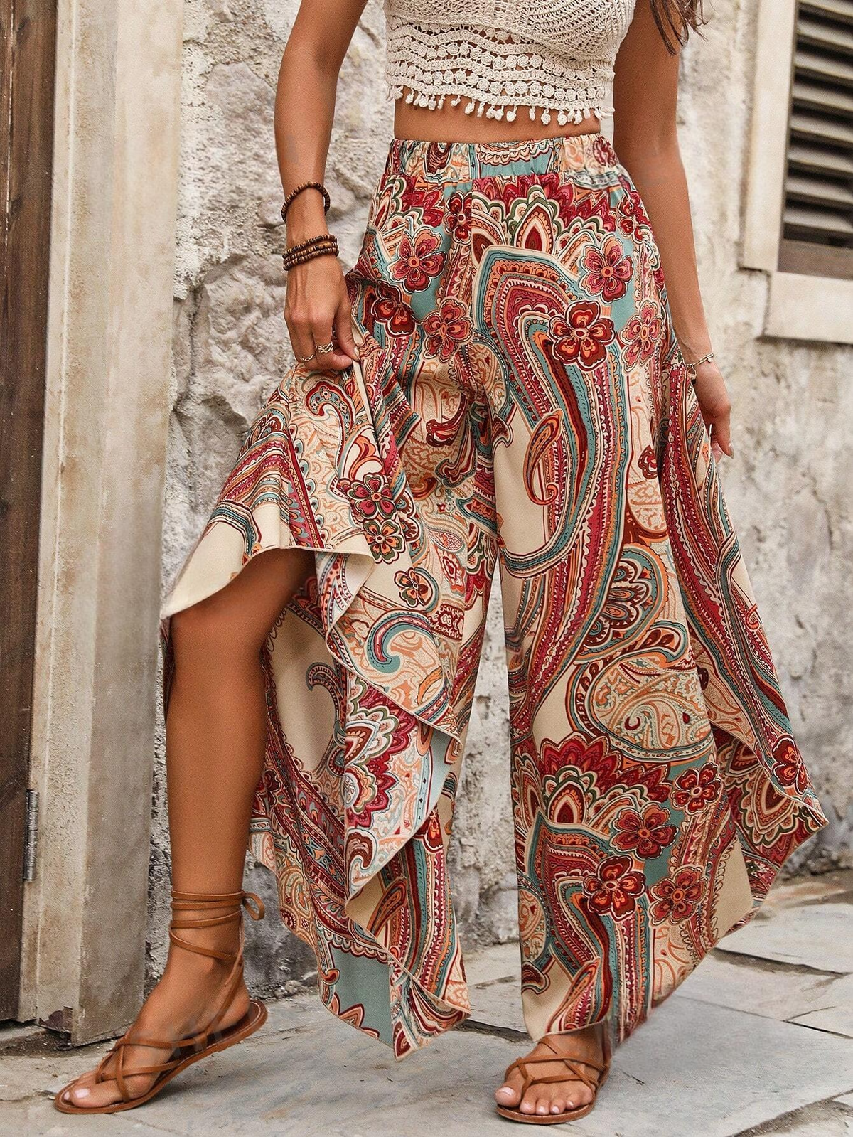 Pantaloni A Gamba Larga A Fantasia Paisley