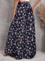 Pantaloni a gamba larga vita alta con stampa floreale