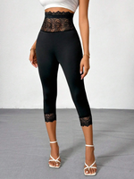 Leggings semplici, eleganti e basici con pizzo, vita alta e lunghezza 7/8 per donne