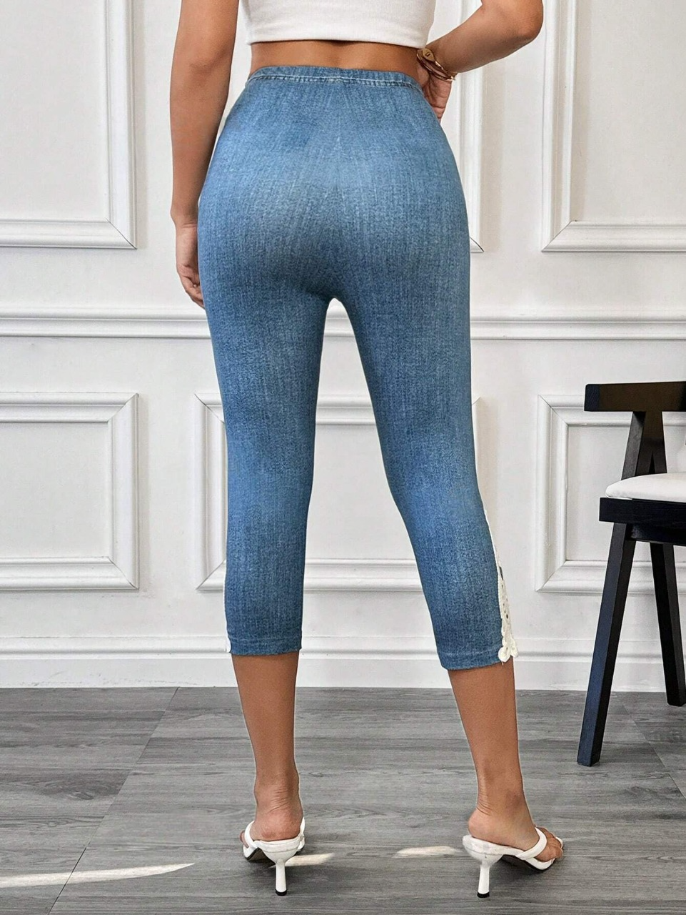 Leggings estivi colorati patchwork a 7/10 di lunghezza con pizzo per le donne