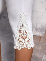 Vacanza tempo libero colore solido pizzo patchwork jeans capri aderenti