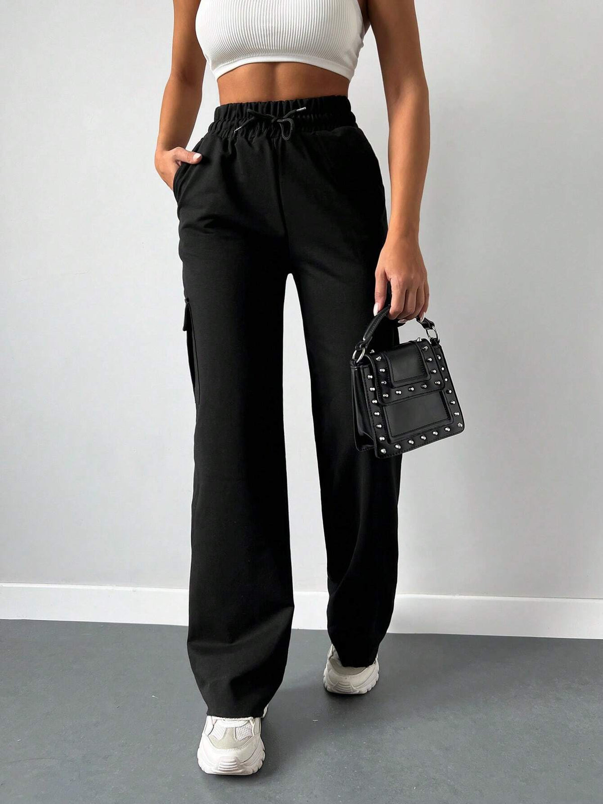 Pantaloni cargo tasca laterale con patta