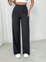 Pantaloni larghi a vita alta comodi grigi per donne