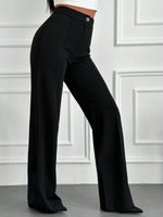 Pantaloni vita alta con bottone frontale