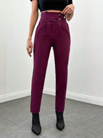 Pantaloni Lunghi Con Dettaglio Fibbia A Cerchio In Vita Alta Da Donna