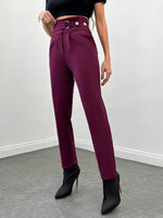 Pantaloni Lunghi Con Dettaglio Fibbia A Cerchio In Vita Alta Da Donna