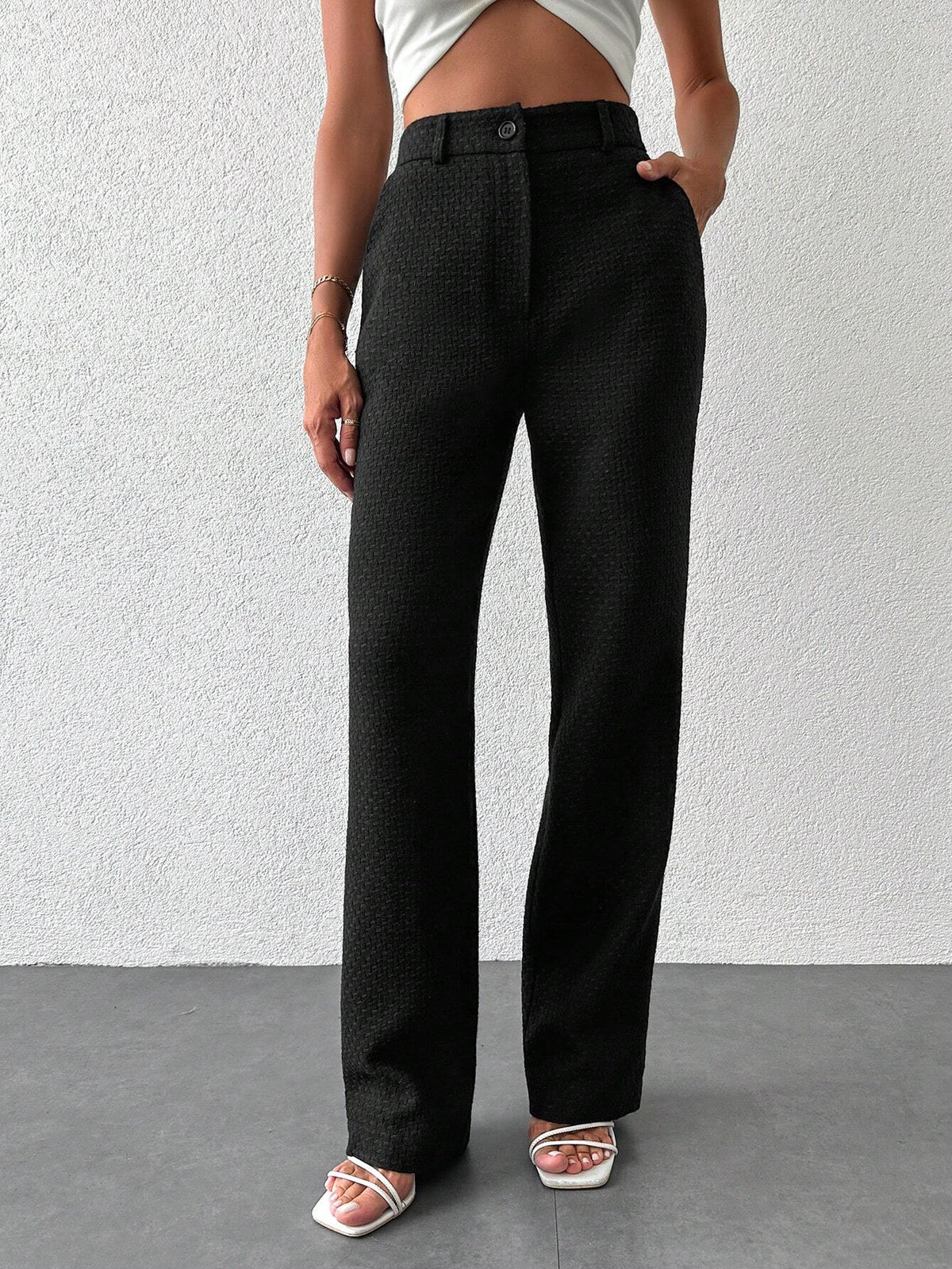 Pantaloni vita alta tasca inclinata