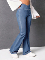 Jeans Da Donna Con Gamba Svasata A Vita Sovrapposta Estiva