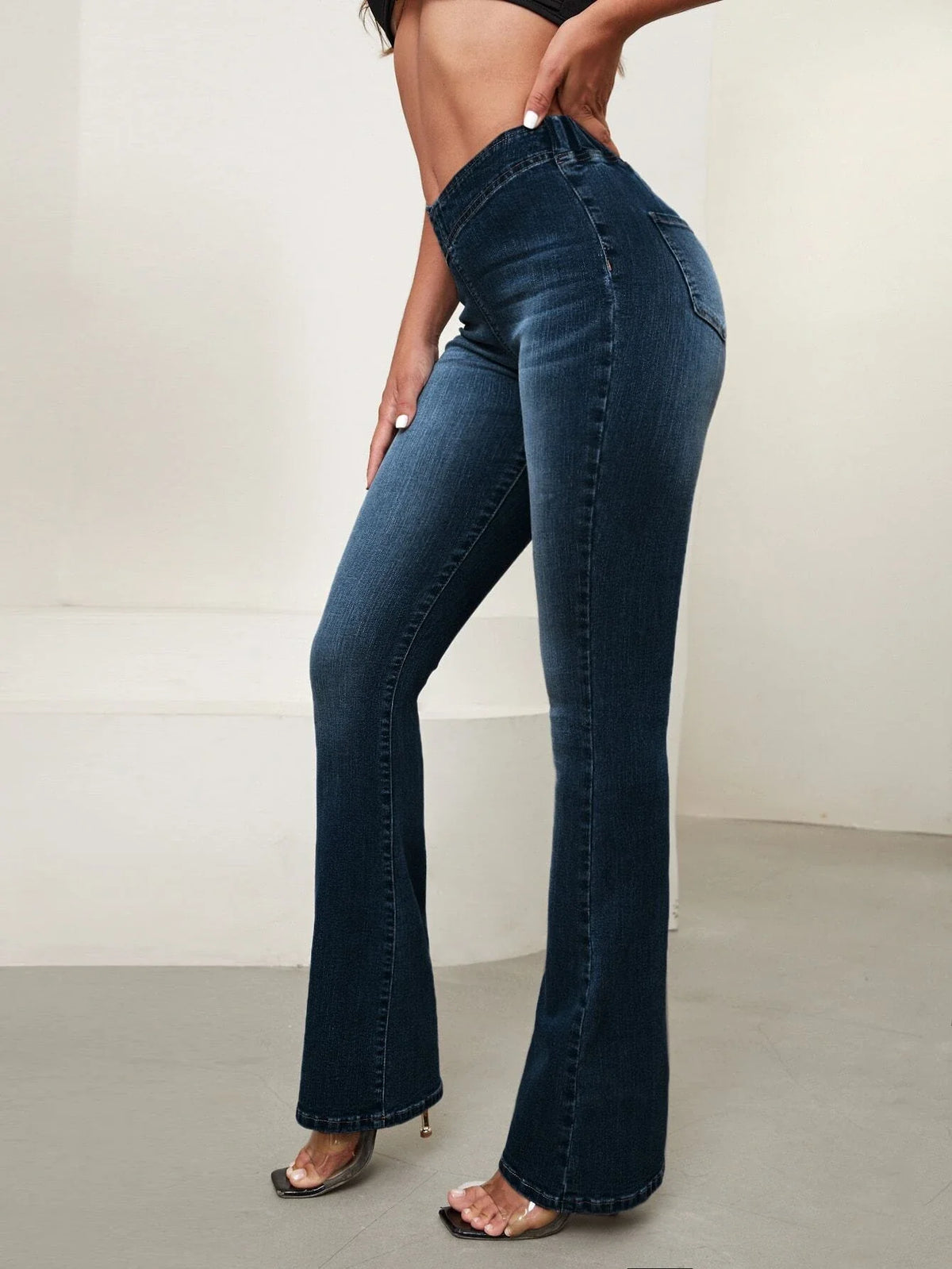 Jeans vita a volant sovrapposti bootcut