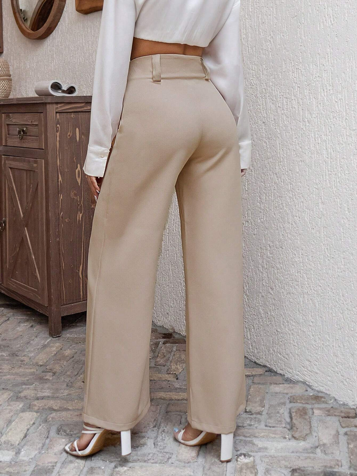 Pantaloni a gamba larga intrecciati con tasche simulati anteriore