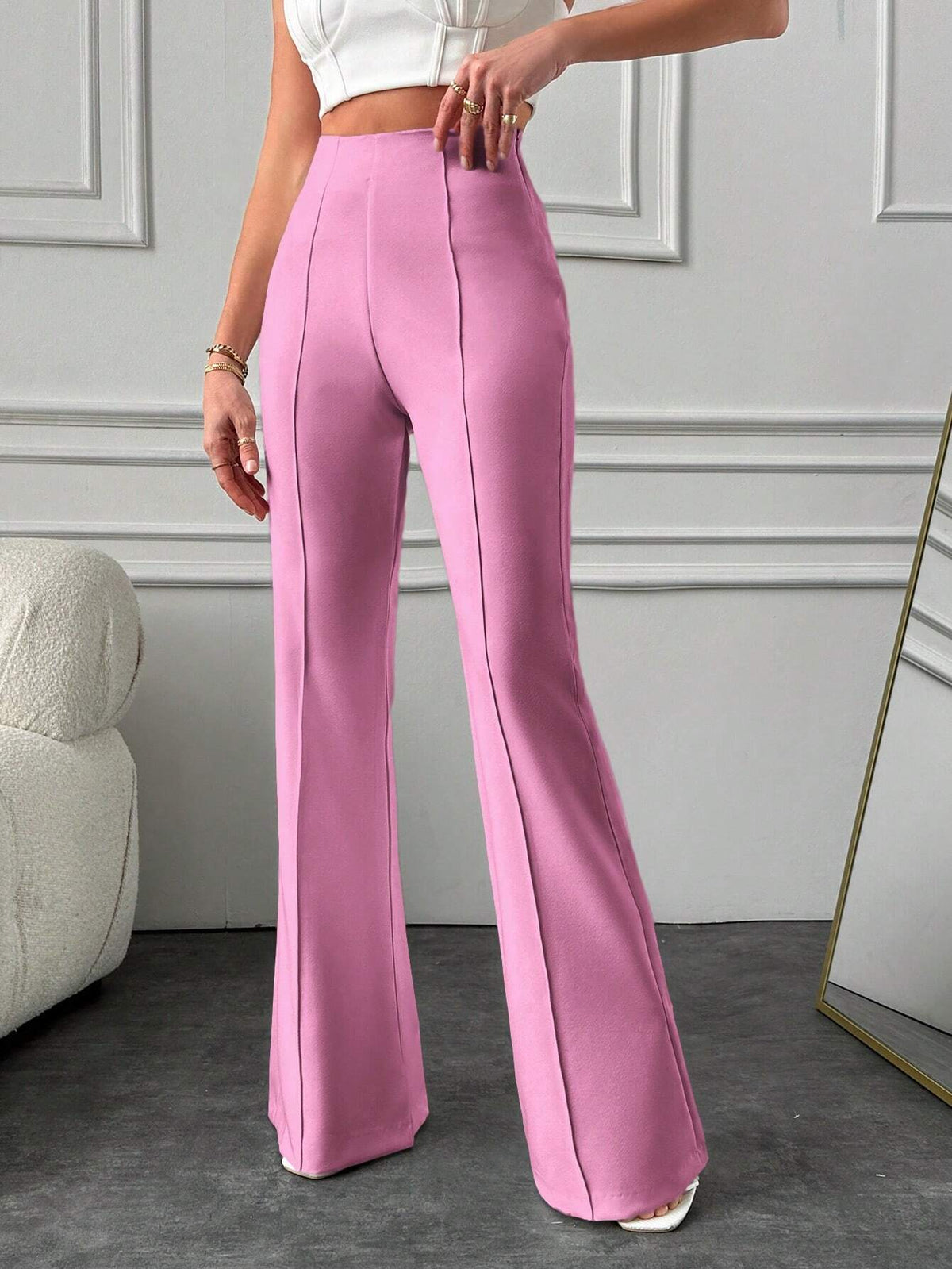 Pantalone A Palazzo A Vita Alta, Tinta Unita