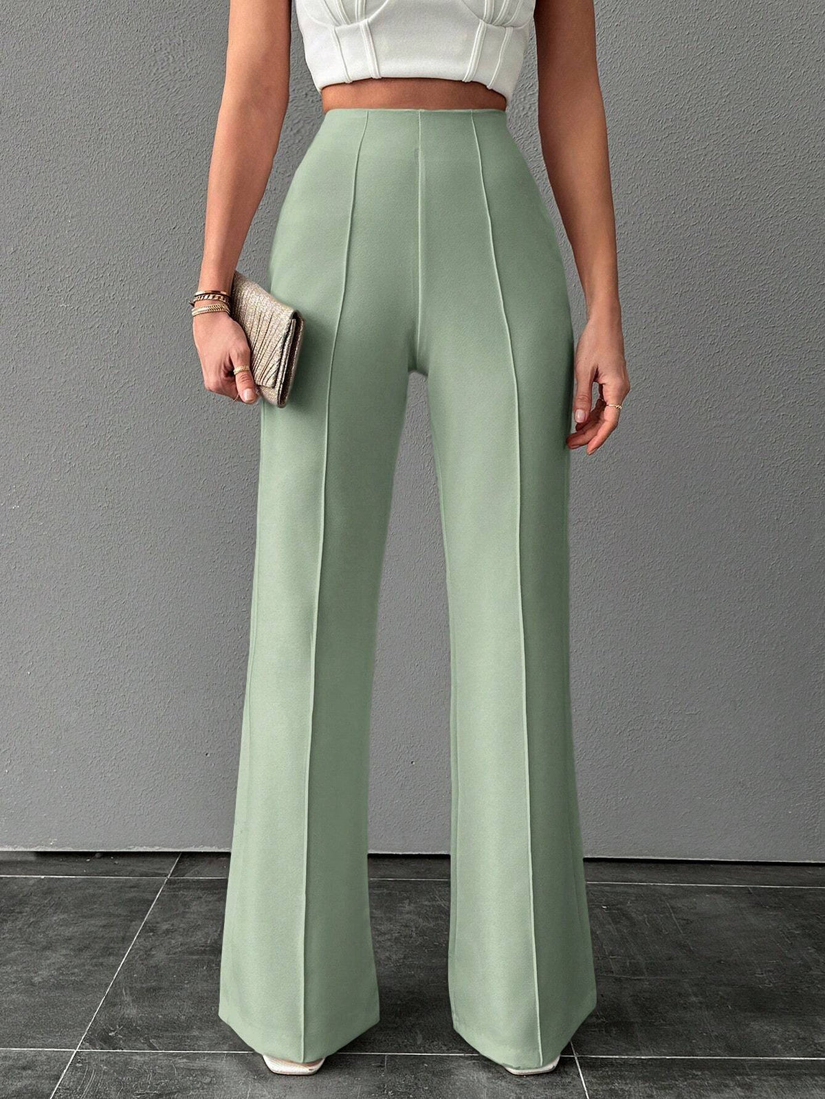 Pantalone A Palazzo A Vita Alta, Tinta Unita