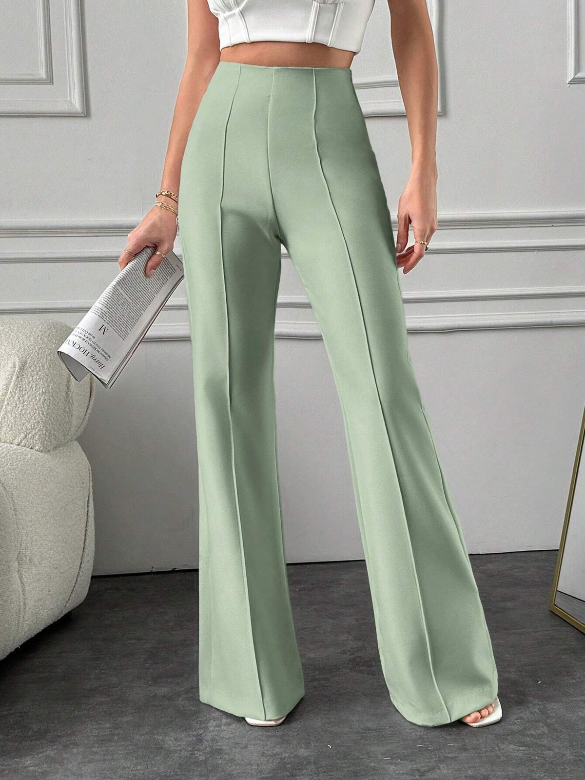 Pantalone A Palazzo A Vita Alta, Tinta Unita