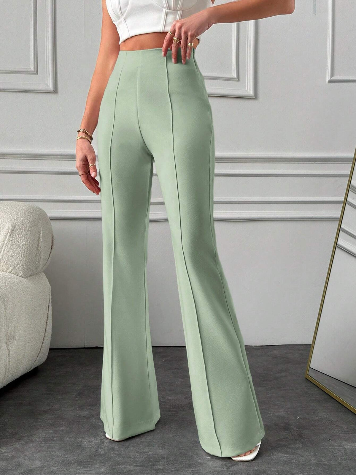 Pantalone A Palazzo A Vita Alta, Tinta Unita