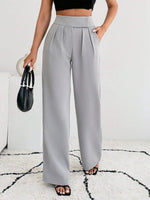 Pantaloni a gamba larga da donna in colore unito con tasche, casual