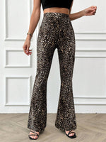 Pantaloni a vita alta con gamba ampia a stampa leopardata, per uso casual quotidiano