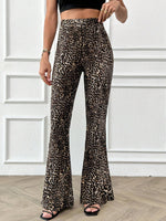Pantaloni a vita alta con gamba ampia a stampa leopardata, per uso casual quotidiano