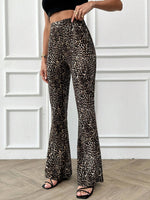 Pantaloni a vita alta con gamba ampia a stampa leopardata, per uso casual quotidiano