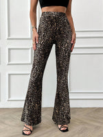 Pantaloni a vita alta con gamba ampia a stampa leopardata, per uso casual quotidiano