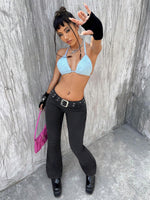 Pantaloni svasati occhielli con cintura