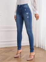 Jeans Strappati Tinta Unita Da Donna