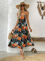 Vestito A Spalline Con Stampa Floreale, Elegante Vestito Senza Maniche Con Spacco Per La Primavera E L'estate, Abbigliamento Da Donna